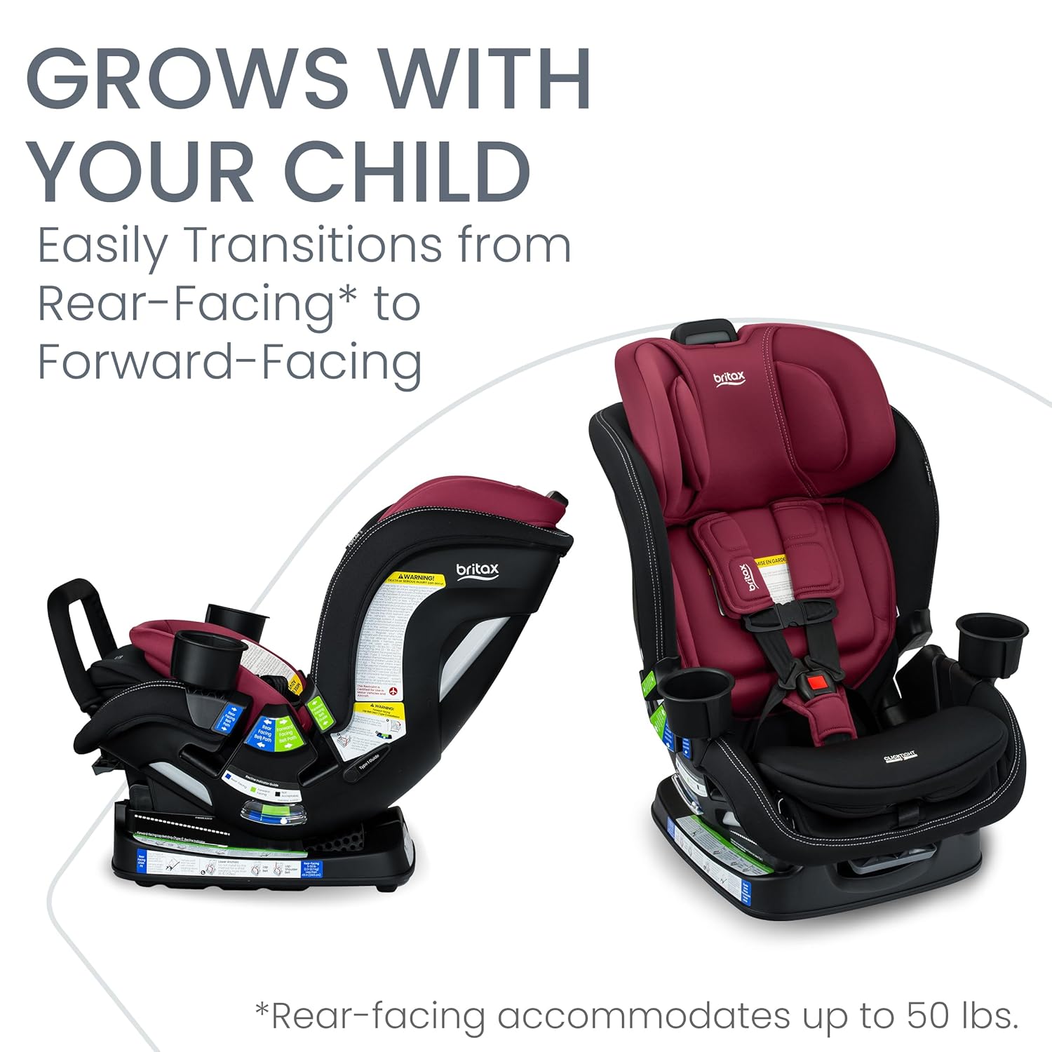 Britax Poplar S Convertible Car Seat, 2-in-1 Car Seat with Slim 17-Inch Design, ClickTight Technology, Ruby Onyx