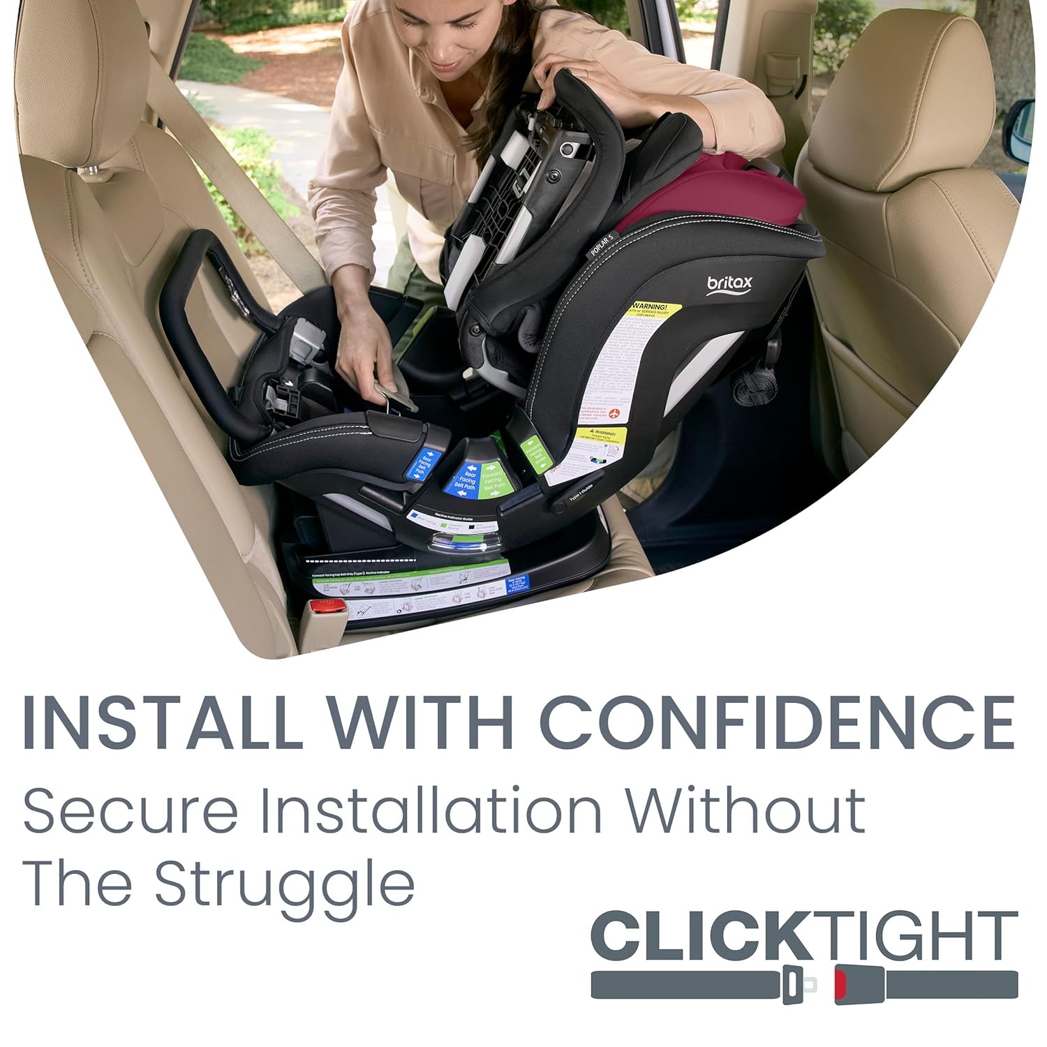 Britax Poplar S Convertible Car Seat, 2-in-1 Car Seat with Slim 17-Inch Design, ClickTight Technology, Ruby Onyx