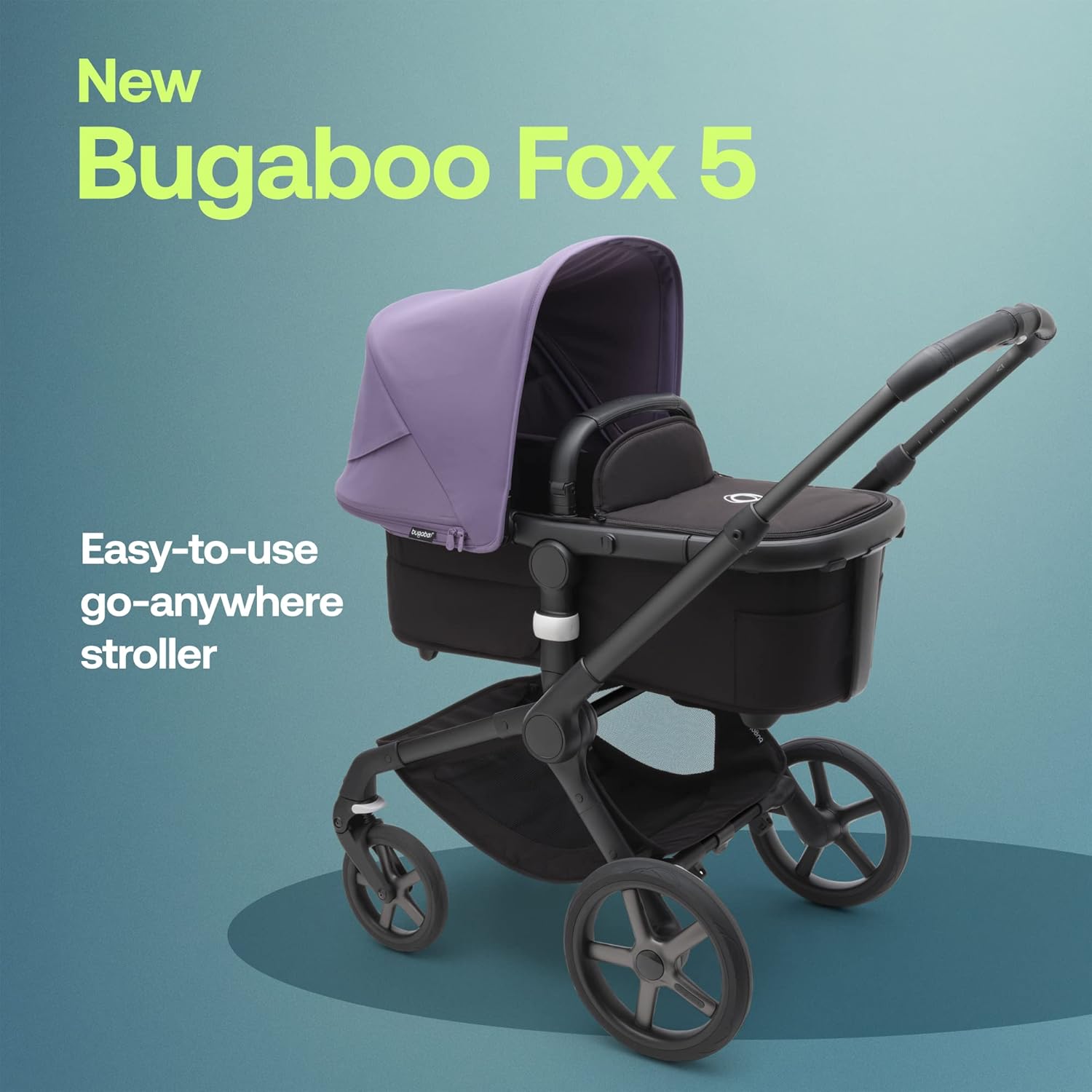 Bugaboo Fox 5 All-Terrain Stroller, 2-in-1 Baby Stroller with Full Suspension, Easy Fold, Spacious Bassinet, Extendable Toddler Seat, One-Handed Maneuverability (Midnight Black-Astro Purple)