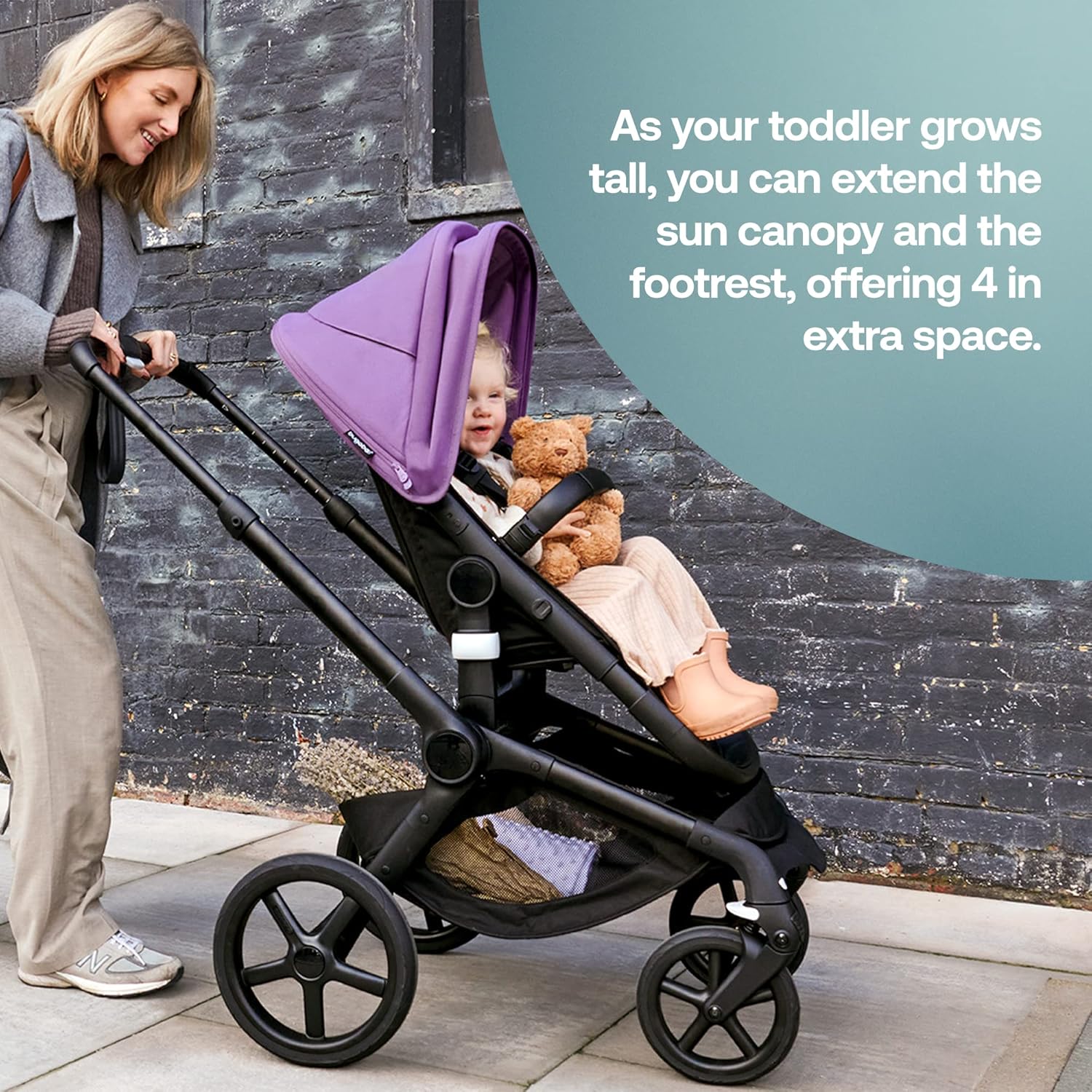 Bugaboo Fox 5 All-Terrain Stroller, 2-in-1 Baby Stroller with Full Suspension, Easy Fold, Spacious Bassinet, Extendable Toddler Seat, One-Handed Maneuverability (Midnight Black-Astro Purple)