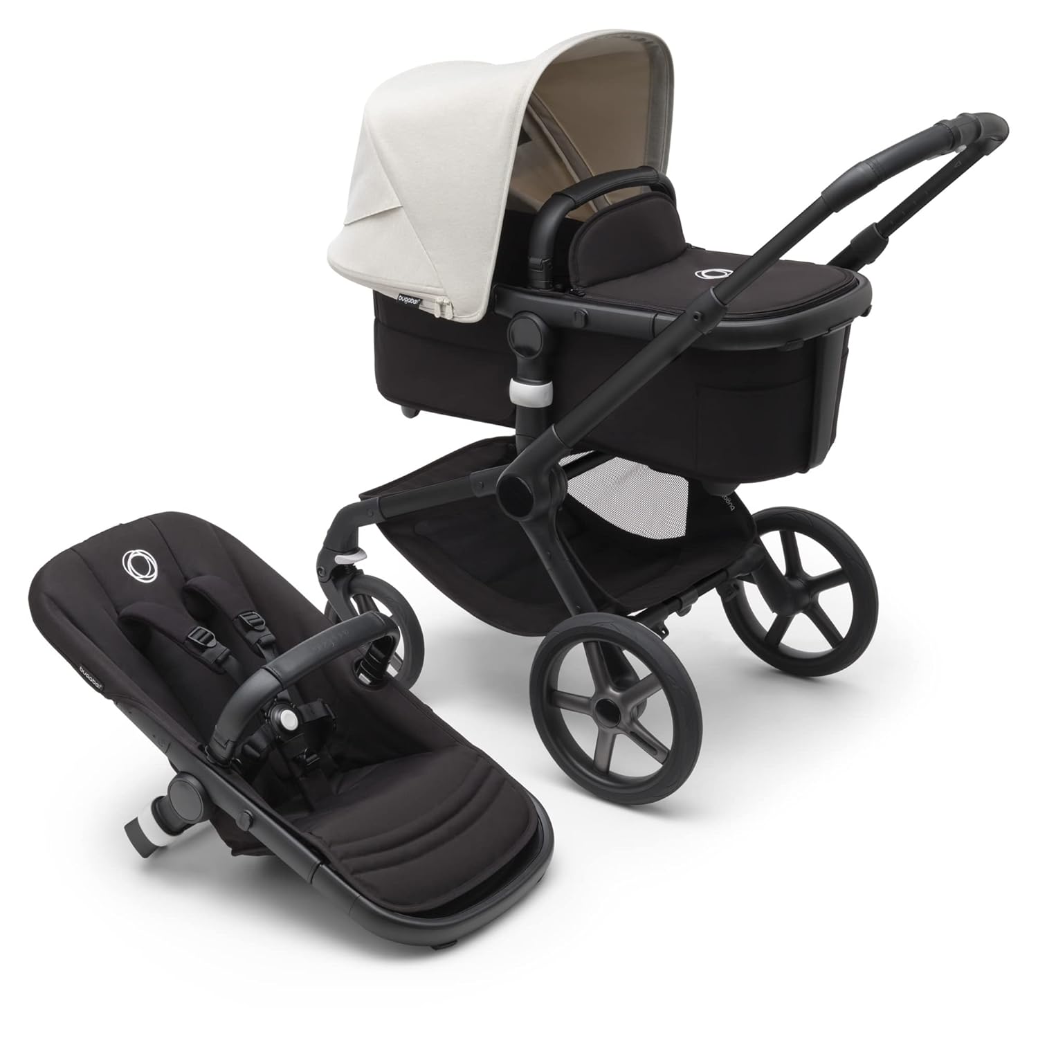 Bugaboo Fox 5 All-Terrain Stroller, 2-in-1 Baby Stroller with Full Suspension, Easy Fold, Spacious Bassinet, Extendable Toddler Seat, One-Handed Maneuverability (Midnight Black-Astro Purple)