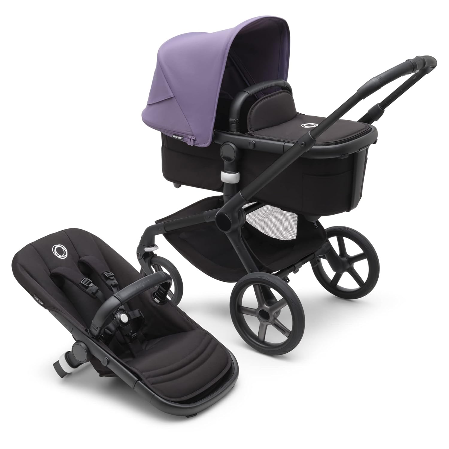 Bugaboo Fox 5 All-Terrain Stroller, 2-in-1 Baby Stroller with Full Suspension, Easy Fold, Spacious Bassinet, Extendable Toddler Seat, One-Handed Maneuverability (Midnight Black-Astro Purple)