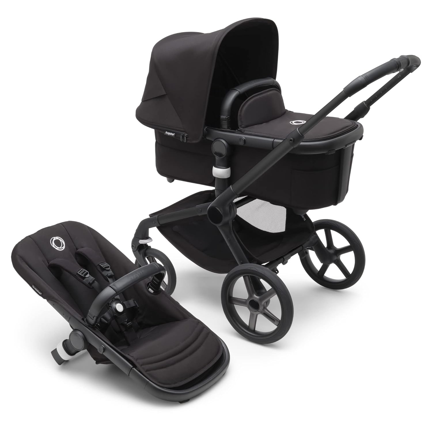 Bugaboo Fox 5 All-Terrain Stroller, 2-in-1 Baby Stroller with Full Suspension, Easy Fold, Spacious Bassinet, Extendable Toddler Seat, One-Handed Maneuverability (Midnight Black-Astro Purple)