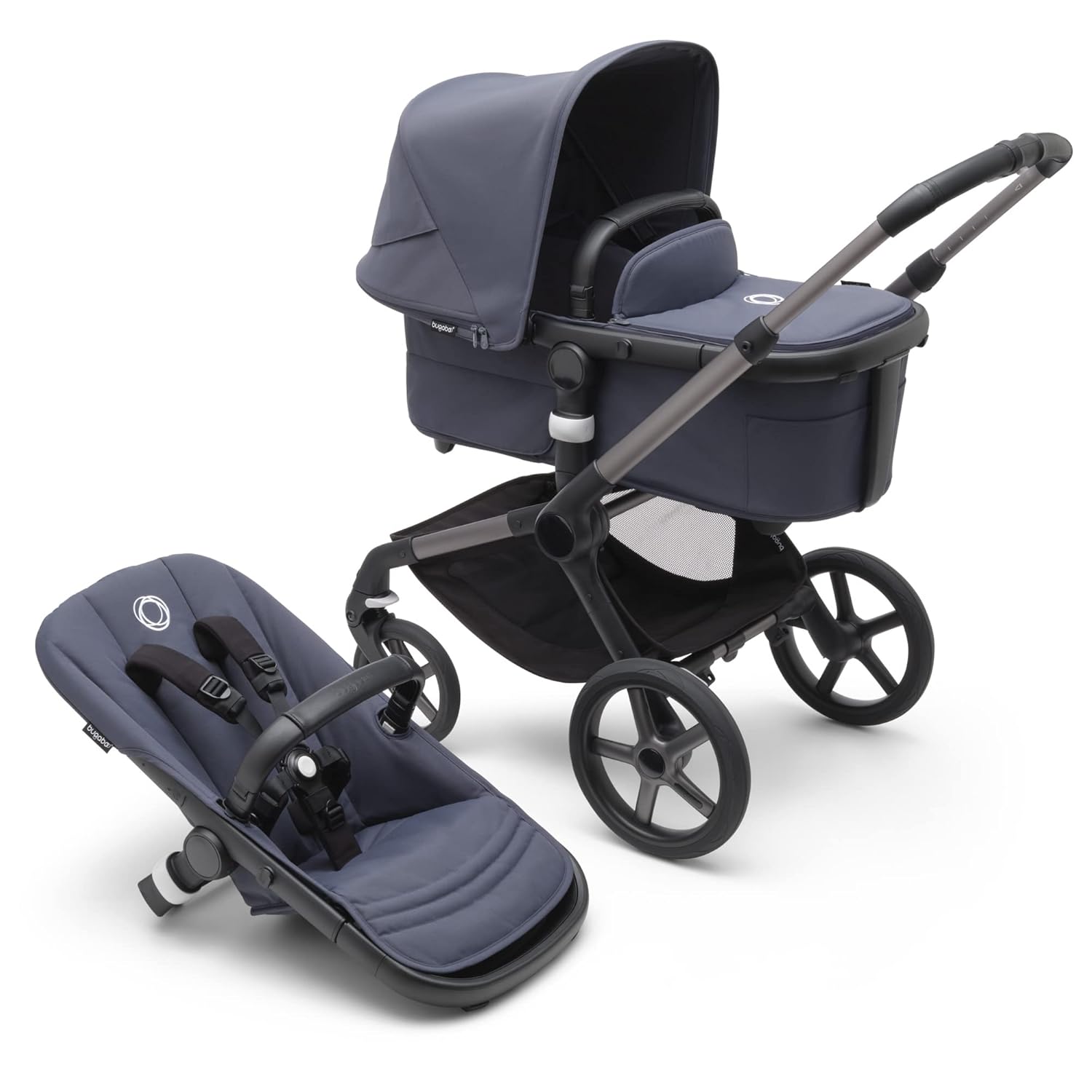 Bugaboo Fox 5 All-Terrain Stroller, 2-in-1 Baby Stroller with Full Suspension, Easy Fold, Spacious Bassinet, Extendable Toddler Seat, One-Handed Maneuverability (Midnight Black-Astro Purple)