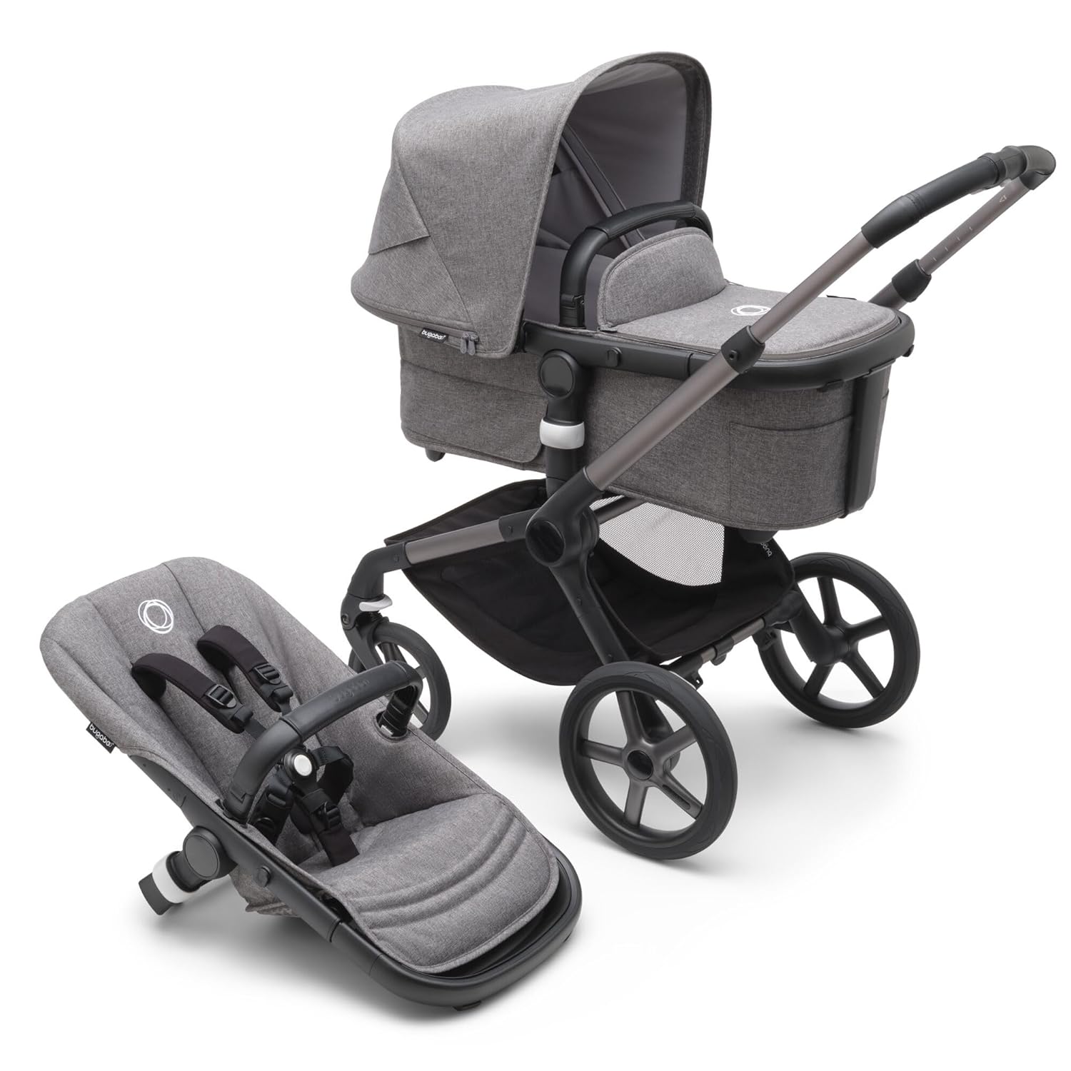 Bugaboo Fox 5 All-Terrain Stroller, 2-in-1 Baby Stroller with Full Suspension, Easy Fold, Spacious Bassinet, Extendable Toddler Seat, One-Handed Maneuverability (Midnight Black-Astro Purple)